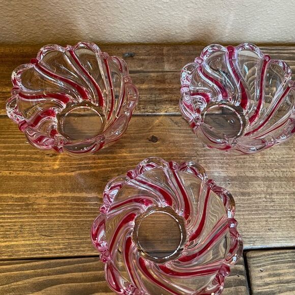 1980’s Vintage Peppermint Crystal Swirl Decorative Bowls Candle Holders Etc - Picture 7 of 15